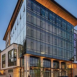 A building with glass windows.