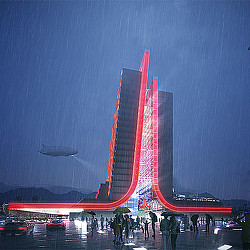 A large bridge with a boat on it.