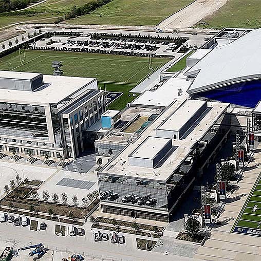 Aerial view of a large building.
