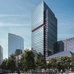 A tall building with many windows.