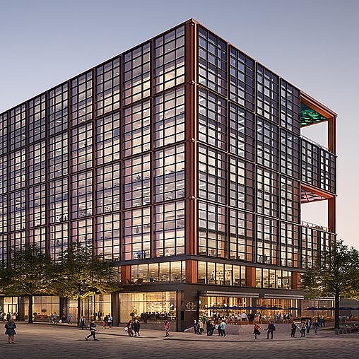 A large building with many windows.