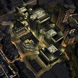 A high angle view of a building.