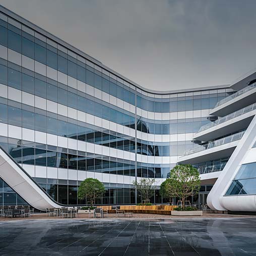 A building with glass walls.