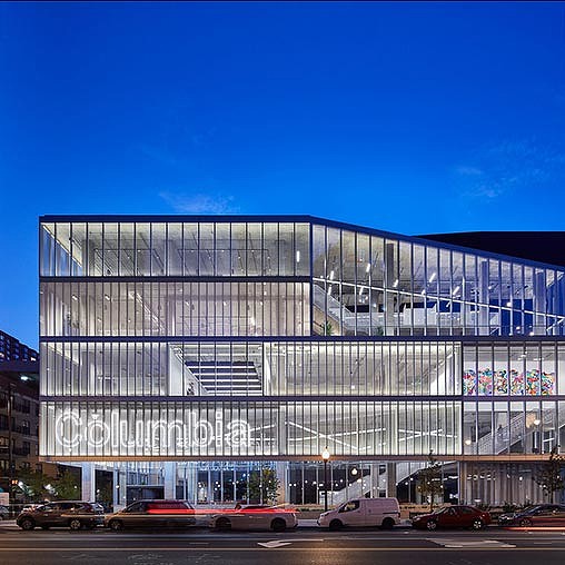 A large building with glass walls.