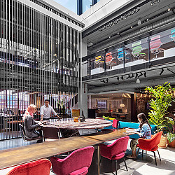 A couple sitting at a table.