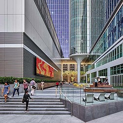 People walking up stairs.