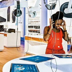 A person wearing headphones.