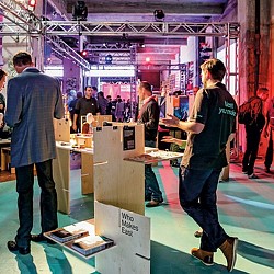 A group of people at a convention.