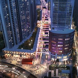 A high angle view of buildings.