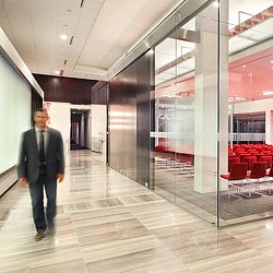 A person walking in a building.