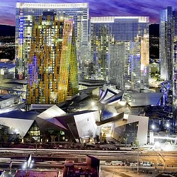 A city with tall buildings.