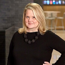 A woman with blonde hair.