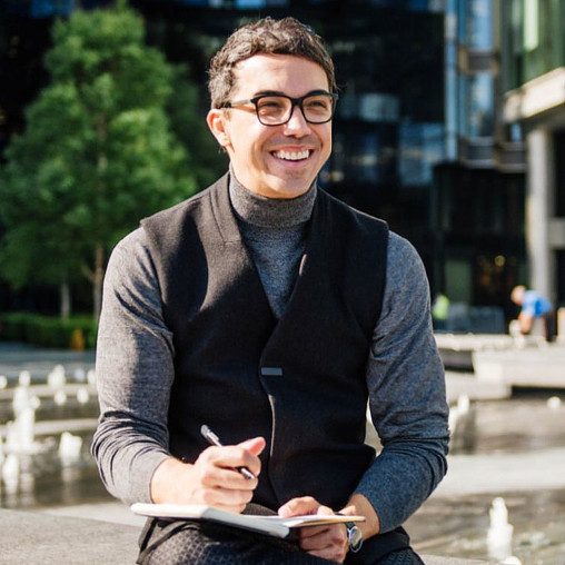 A man holding a book.