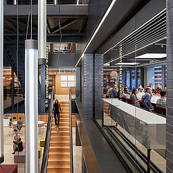 A group of people in a building.