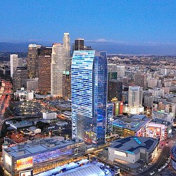 A city with tall buildings.