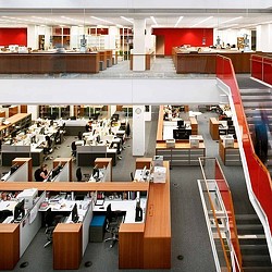 A high angle view of a building.