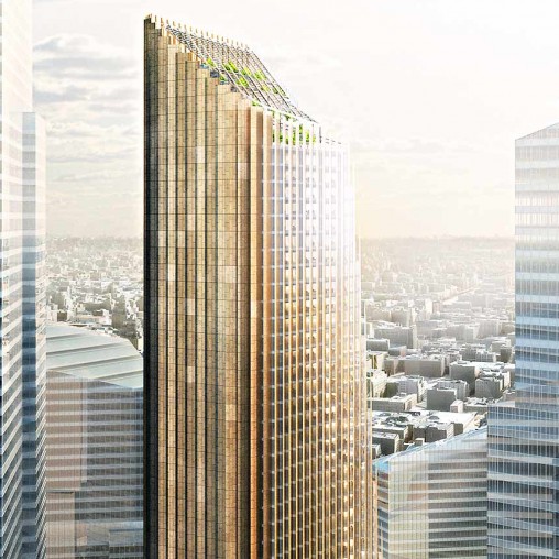 A high rise building in a city.