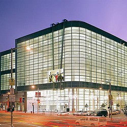 A large glass building.