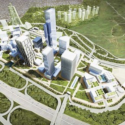 A high angle view of a building.