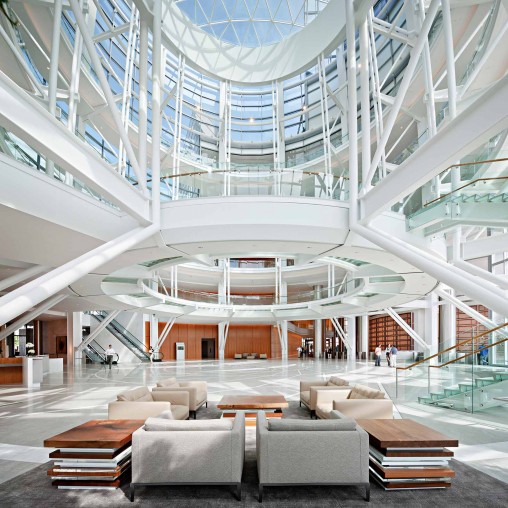 A large room with a glass ceiling.