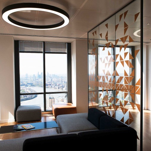 A room with a large window.