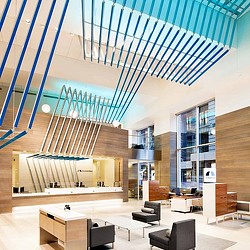 A room with a glass ceiling.