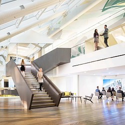 People walking up stairs.