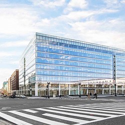 A large glass building.