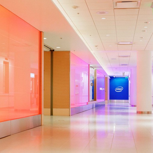 A hallway with doors.