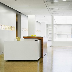 An empty office space.