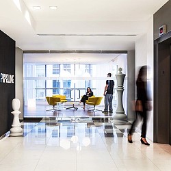 A group of people in a room.