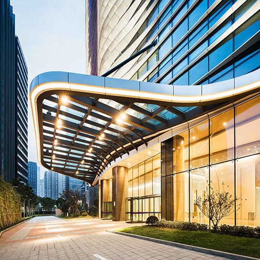 A building with glass walls.