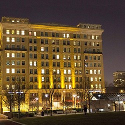 A large building with many windows.