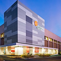 A building with a sign on it.