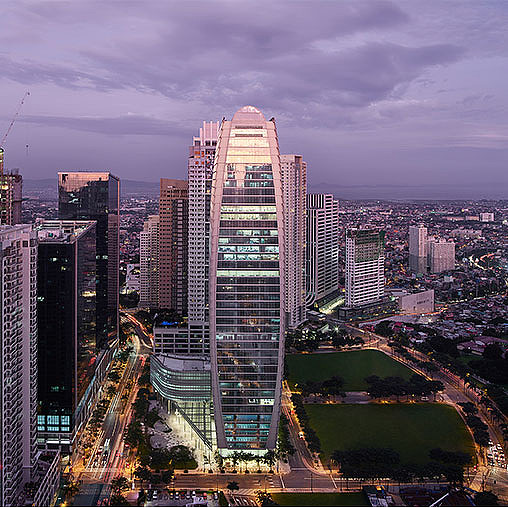 A tall building in a city.