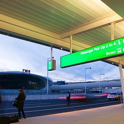 A street sign at an airport.