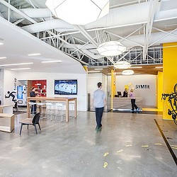 A group of people in a building.