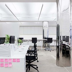 An office with a white board.