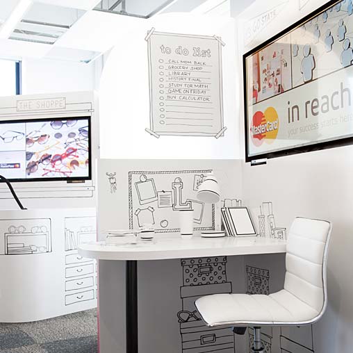 A white desk with a chair and a computer monitor.