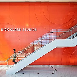 A person walking up a flight of stairs.