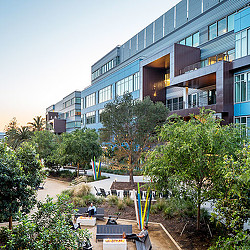 i|o at Playa Vista building exterior with green space