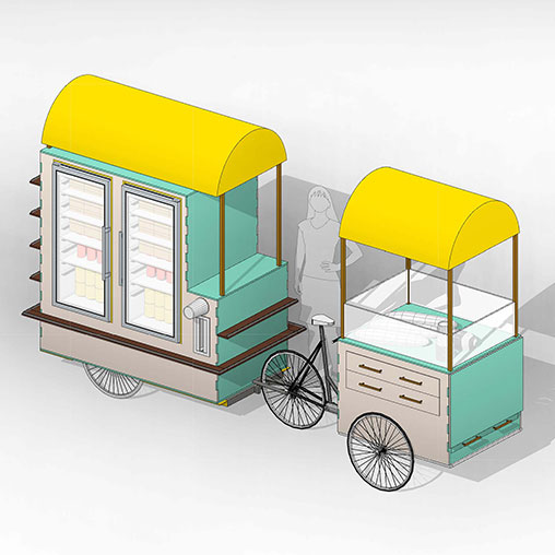 A green and yellow toy vehicle.