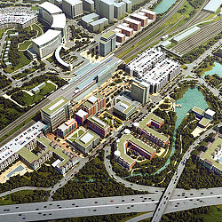 Aerial view of a city.