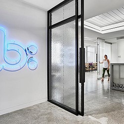 A person walking in a room.