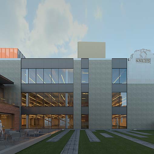 A building with glass windows.