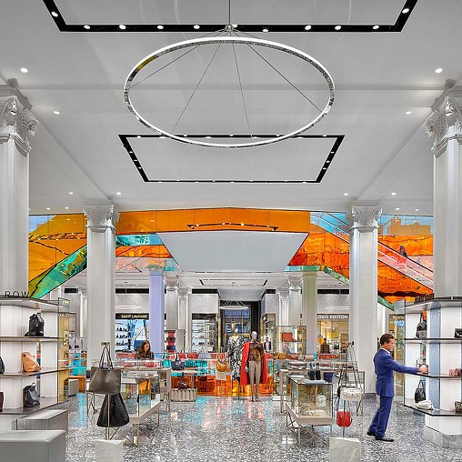 A store with a few people.