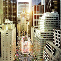 A city with tall buildings.