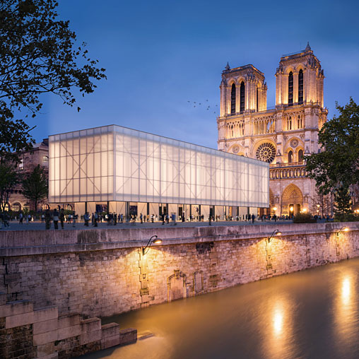 A large building with a glass front.