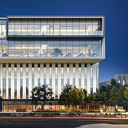 A large building with many windows.