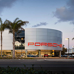 A large building with a sign on it.